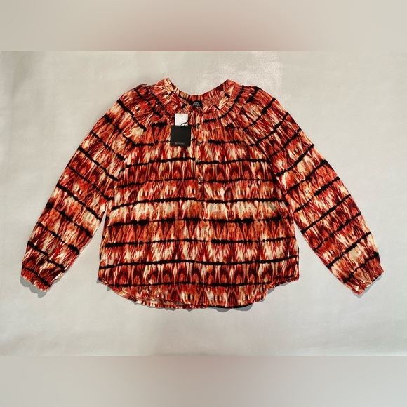 NEW Size XL Women's Bobeau Smocked Long Sleeve Blouse Orange Ikat - Picture 2 of 9